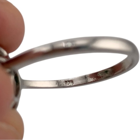 EMERALD-GREEN GLASS CLR CZ 925 STERLING SILVER COCKTAIL RING Prong Set SIZE 9.5 - Picture 5 of 8